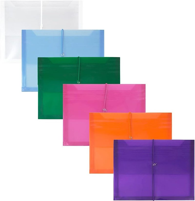 JAM Paper Plastic Expansion Envelopes with Elastic Band Closure - Letter Booklet - 9 3/4 x 13 with 2.5 Inch Expansion - Assorted Colors - 6/Pack - Image 1