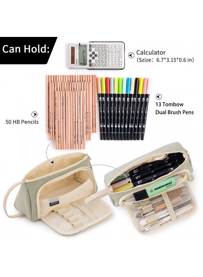EASTHILL Pencil Case Large Capacity Pencil Pouch School Suppies Pen Case Simple Stationery College Office Organizer for Girls Adults-Light Green - Image 3