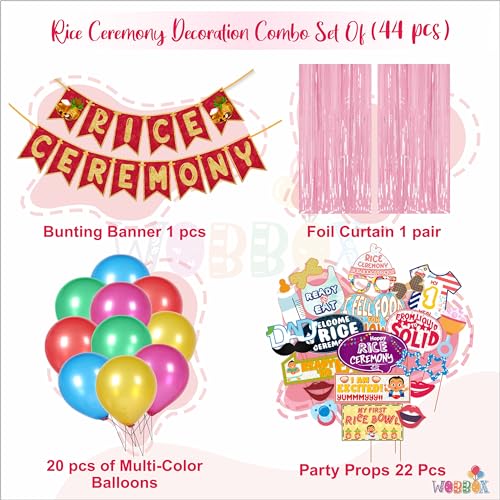 WOBBOX Annaprashan Party Props with Rice Ceremony Red & Golden Gliter Bunting Banner & Balloon & Foil Fringe, Annaprashan Party Decoration (47 Pcs Combo) - Image 2