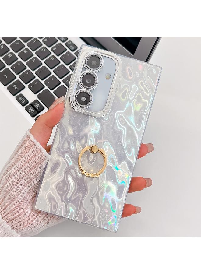 S-TOP Case For Samsung Galaxy S25 5G Plating Glitter Texture Ring Holder TPU Phone Case with Lens Film - Image 1