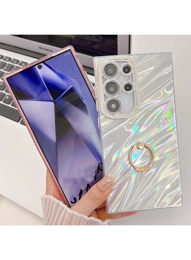 S-TOP Case For Samsung Galaxy S25 5G Plating Glitter Texture Ring Holder TPU Phone Case with Lens Film - Image 3