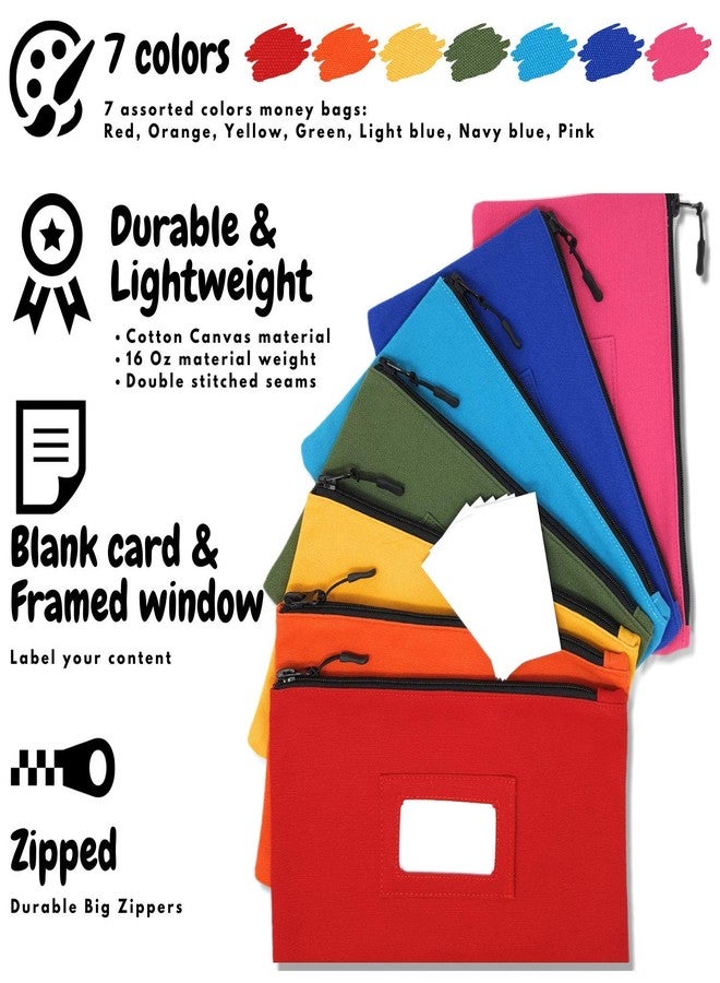 GIDABRAND Canvas Tool Bag With ID Window And Blank Cards - Large Zipper Tool Pouches Organizer - Heavy Duty Small Tool Bag - 12 x 7 inch Zipper Bag - 7 Pieces 7 Colors - Image 2
