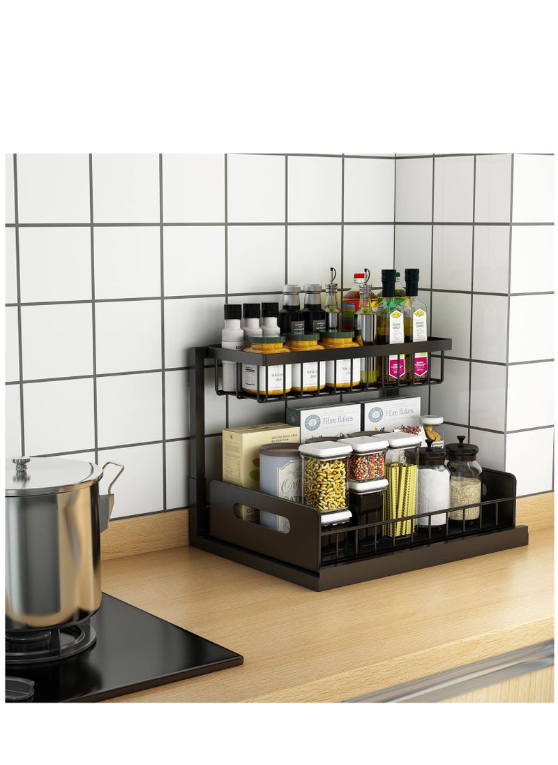 Arabest Under Sink Organizers and Storage, Pull Out Cabinet Organizer with Sliding Drawer 2 Tier Multi-purpose Bathroom Shelf Organizer Black for Kitchen Bathroom Storage  - Image 2