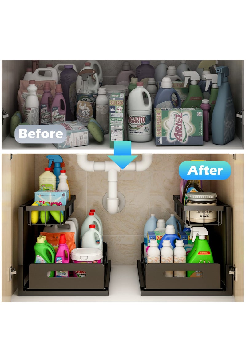 Arabest Under Sink Organizers and Storage, Pull Out Cabinet Organizer with Sliding Drawer 2 Tier Multi-purpose Bathroom Shelf Organizer Black for Kitchen Bathroom Storage  - Image 4