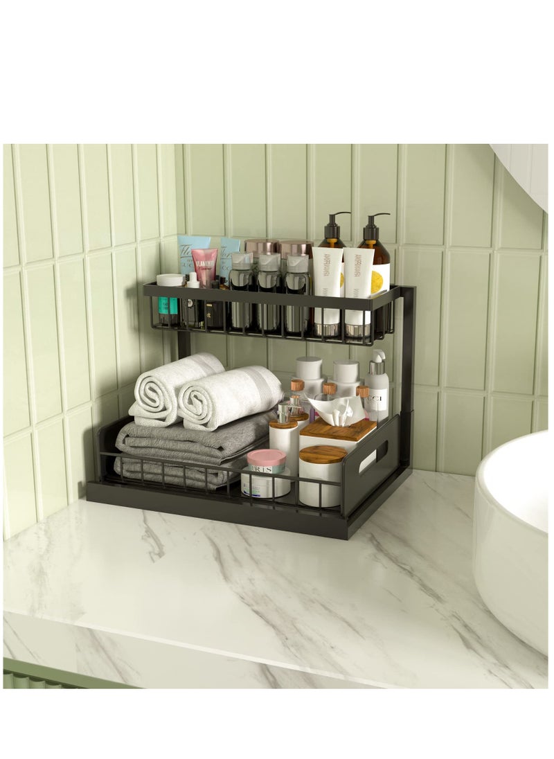 Arabest Under Sink Organizers and Storage, Pull Out Cabinet Organizer with Sliding Drawer 2 Tier Multi-purpose Bathroom Shelf Organizer Black for Kitchen Bathroom Storage  - Image 3