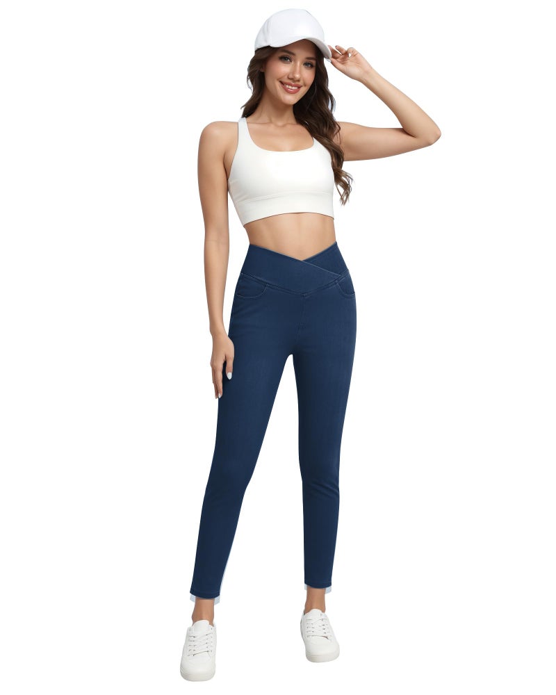 TONIRY Jeggings for Women Tummy Control Pull On Stretchy Jeans for Women High Waist Crossover Skinny Jeans Denim Leggins with Pockets Soft Breathe - Image 5