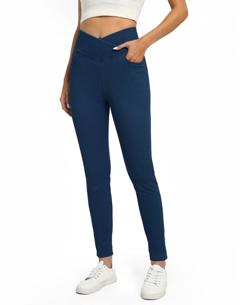 TONIRY Jeggings for Women Tummy Control Pull On Stretchy Jeans for Women High Waist Crossover Skinny Jeans Denim Leggins with Pockets Soft Breathe - Image 1