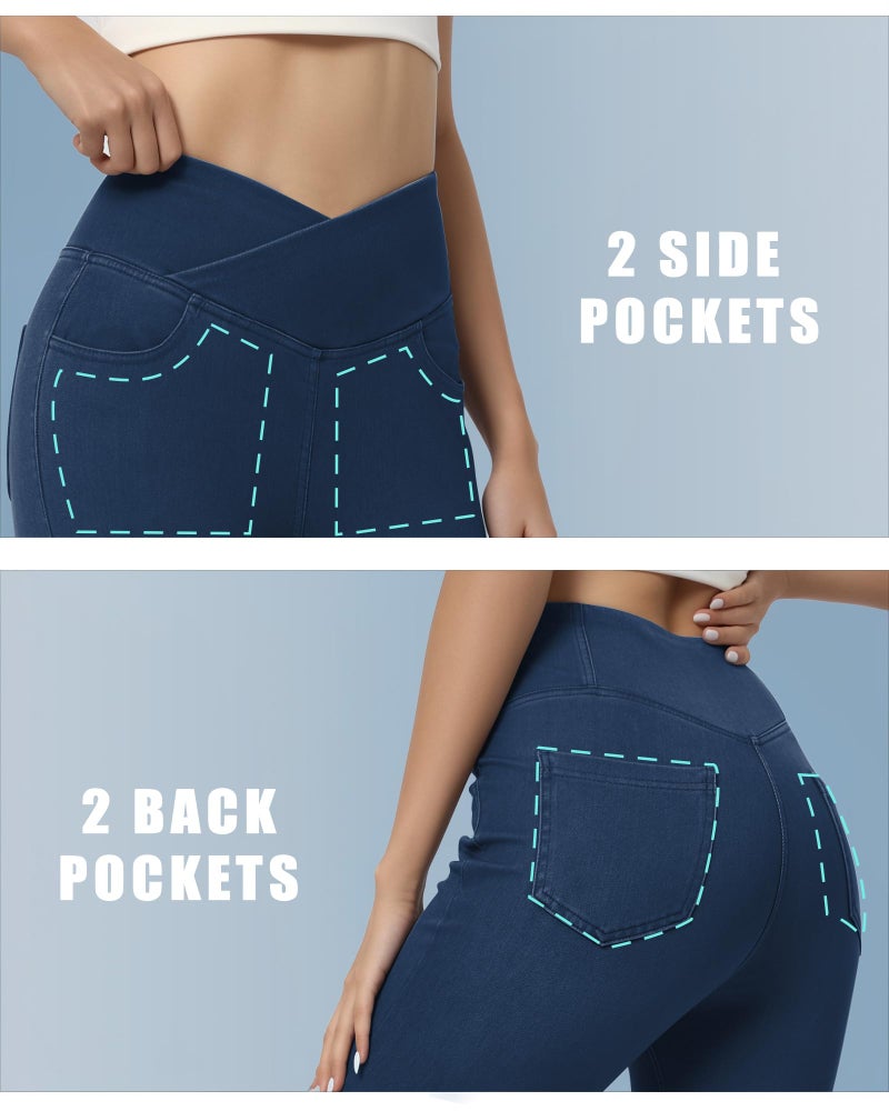 TONIRY Jeggings for Women Tummy Control Pull On Stretchy Jeans for Women High Waist Crossover Skinny Jeans Denim Leggins with Pockets Soft Breathe - Image 4
