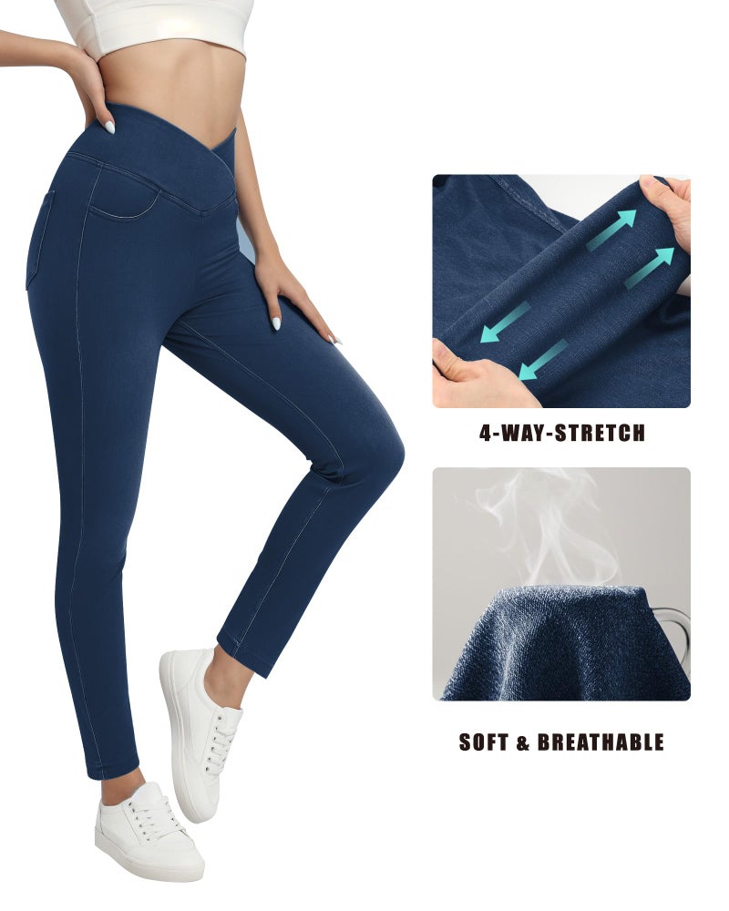 TONIRY Jeggings for Women Tummy Control Pull On Stretchy Jeans for Women High Waist Crossover Skinny Jeans Denim Leggins with Pockets Soft Breathe - Image 3