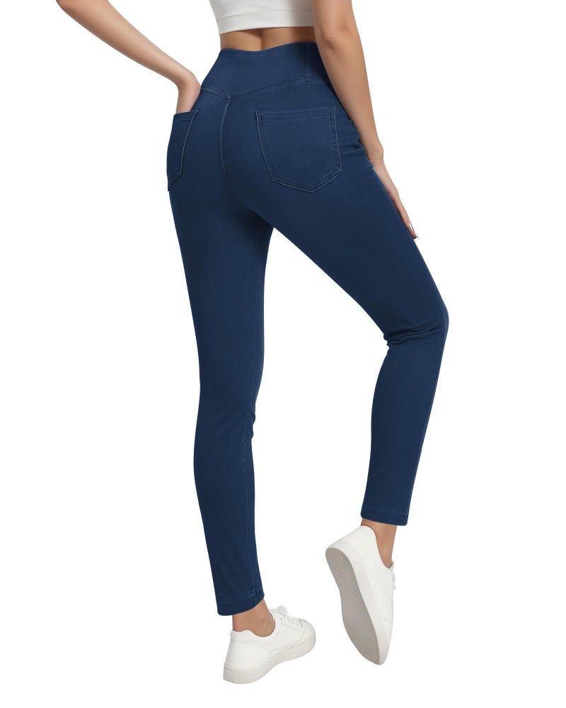 TONIRY Jeggings for Women Tummy Control Pull On Stretchy Jeans for Women High Waist Crossover Skinny Jeans Denim Leggins with Pockets Soft Breathe - Image 2