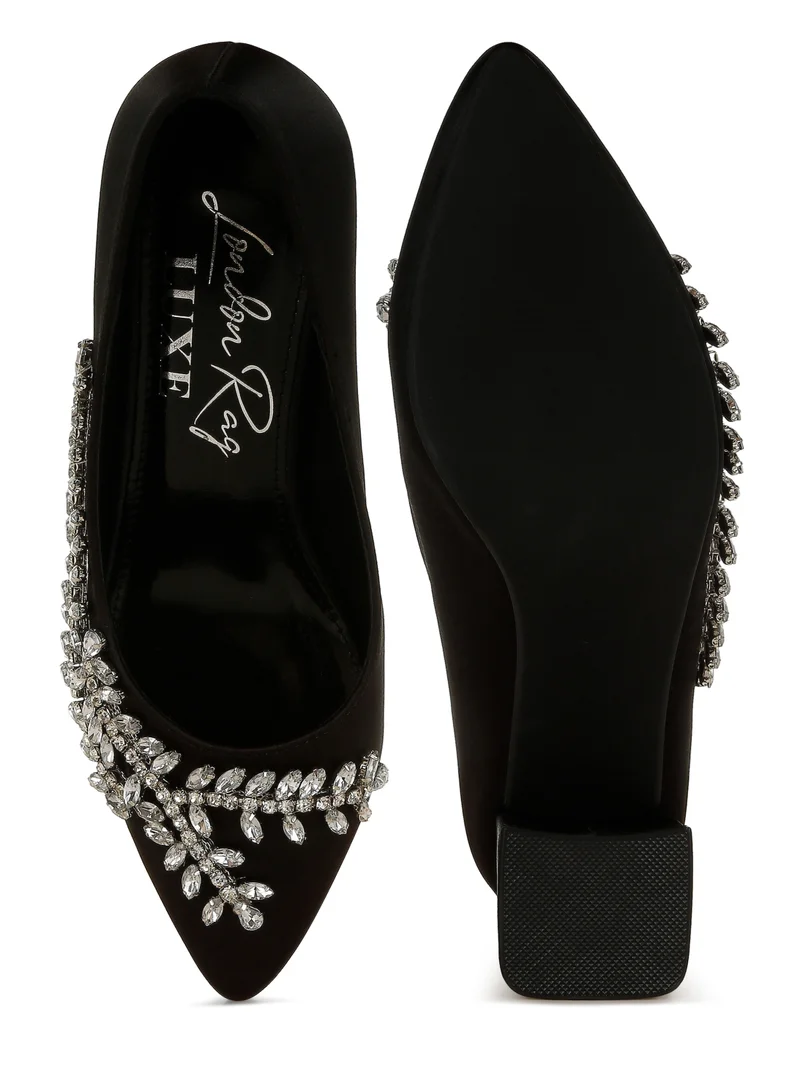 London Rag Satin Diamante Embellished Pumps in Black