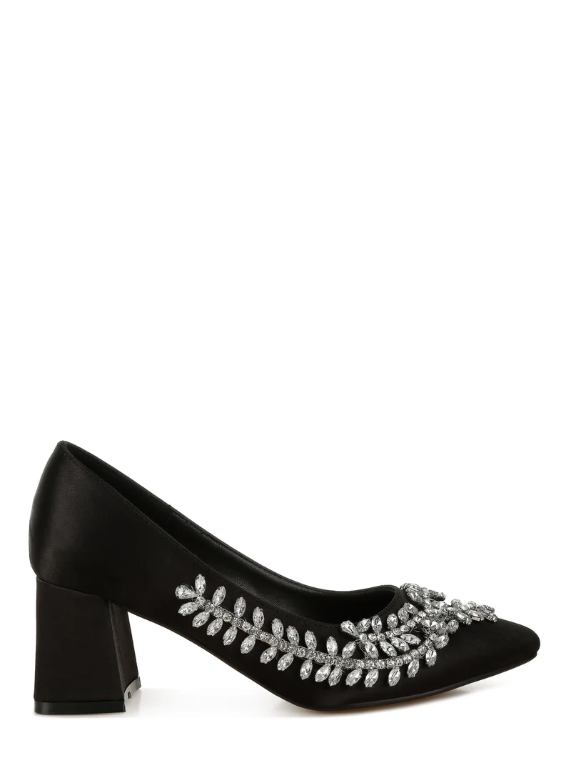 London Rag Satin Diamante Embellished Pumps in Black