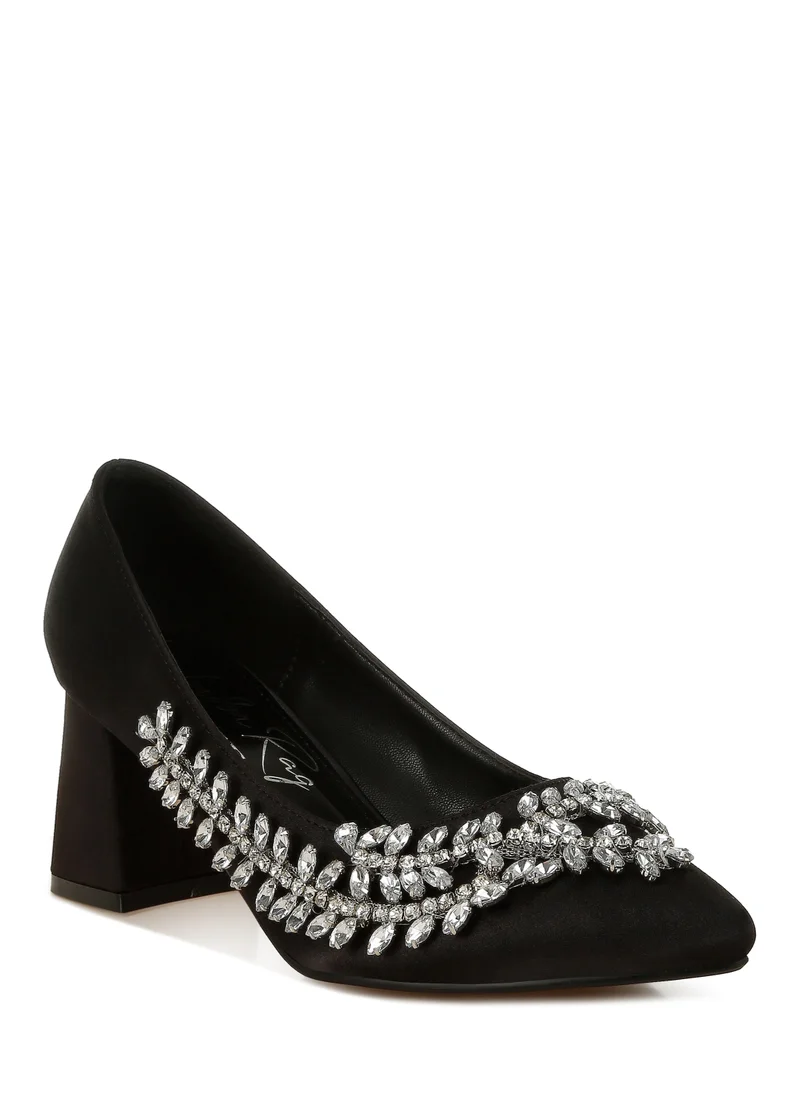 London Rag Satin Diamante Embellished Pumps in Black