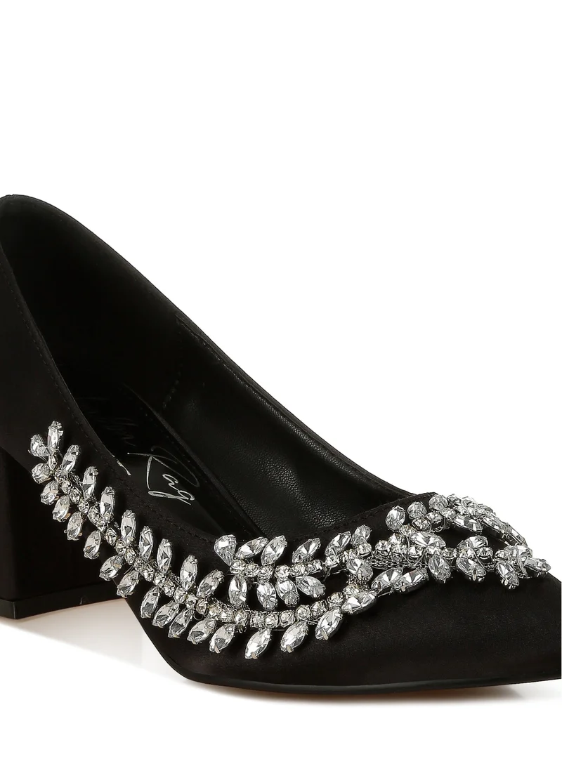 London Rag Satin Diamante Embellished Pumps in Black
