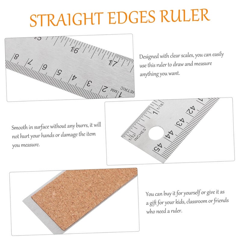 مسطرة قياس من الفولاذ المقاوم للصدأ بخلفية فلينية 15 سم 30 سم حافة مستقيمة أداة قياس للمهندسين - Image 3