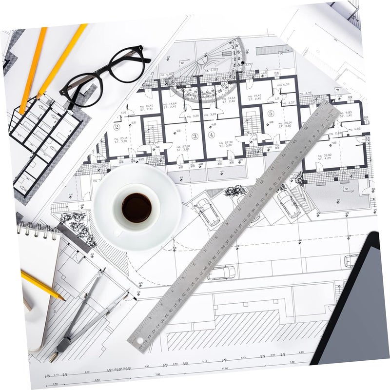 مسطرة قياس من الفولاذ المقاوم للصدأ بخلفية فلينية 15 سم 30 سم حافة مستقيمة أداة قياس للمهندسين - Image 4