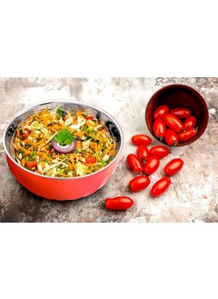 Nescro Nescro Mixing Serving Microwave Safe Stainless Steel Bowl 3 Pcs Set 60012001800 ML Pastel Red  - Image 2