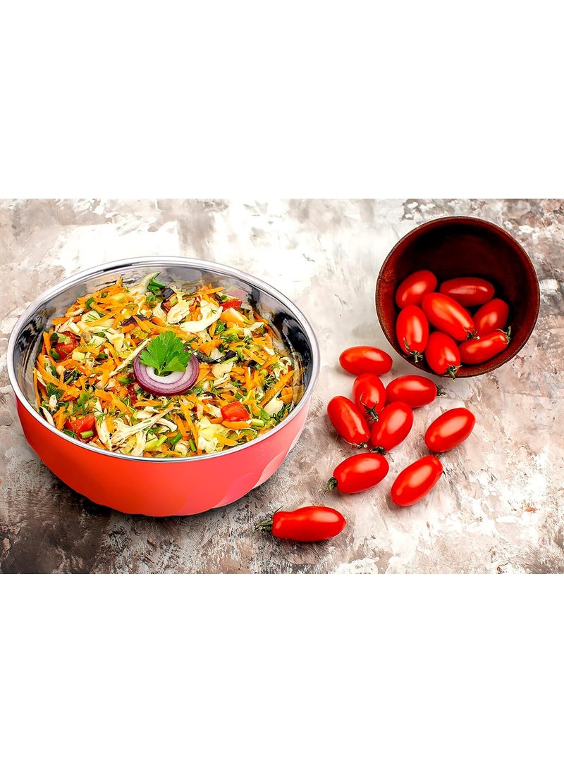 Nescro Nescro Mixing Serving Microwave Safe Stainless Steel Bowl 3 Pcs Set 60012001800 ML Pastel Red  - Image 2