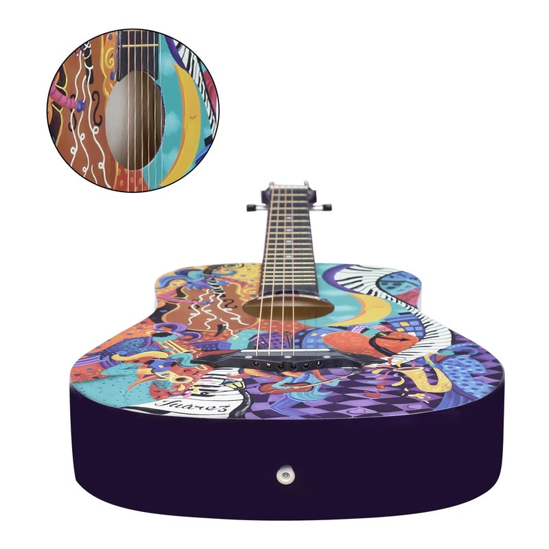 Juarez Acoustic Guitar, 38 Inch Cutaway JRZ38C/PP - Retro Hippie Funky Design, Complete Set with Bag - Image 2