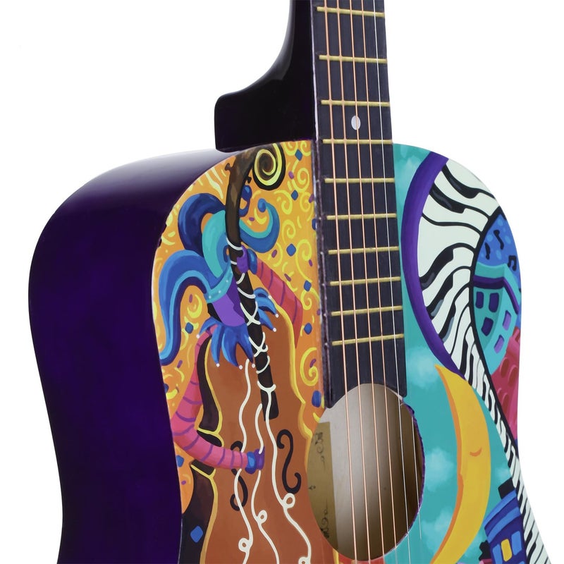 Juarez Acoustic Guitar, 38 Inch Cutaway JRZ38C/PP - Retro Hippie Funky Design, Complete Set with Bag - Image 5