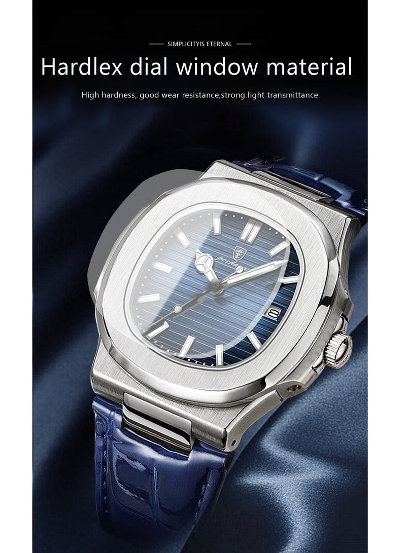 پوداجار ساعة رجالية فائقة النحافة مقاومة للماء مع تقويم، زجاج معدني معزز، وتصميم هيكل ثماني الأضلاع فريد - Image 3