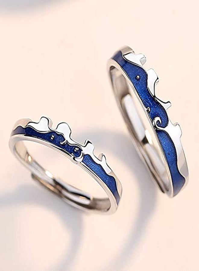 Pingyongchang 2 pairs S925 Sterling Silver Rings Van Gogh's Sky Design Handmade Unique Blue Open Band Ring Promise Ring Size 5-9.5 Jewelry Gift for Women-Adjustable Size - Image 3