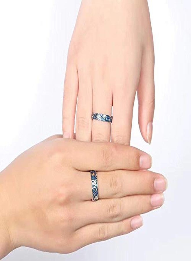 Pingyongchang 2 pairs S925 Sterling Silver Rings Van Gogh's Sky Design Handmade Unique Blue Open Band Ring Promise Ring Size 5-9.5 Jewelry Gift for Women-Adjustable Size - Image 4