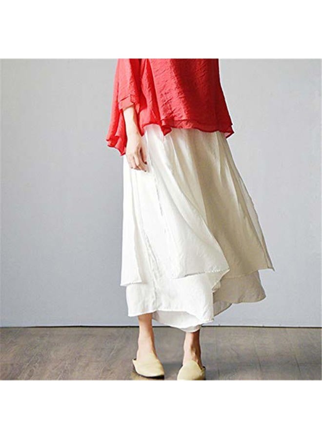 Minibee سروال نسائي واسع الساقين فضفاض بطبقات كابري يوغا بالازو بحزام مرن، أبيض، م - Image 5