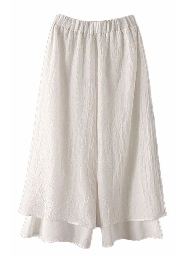 Minibee سروال نسائي واسع الساقين فضفاض بطبقات كابري يوغا بالازو بحزام مرن، أبيض، م - Image 1