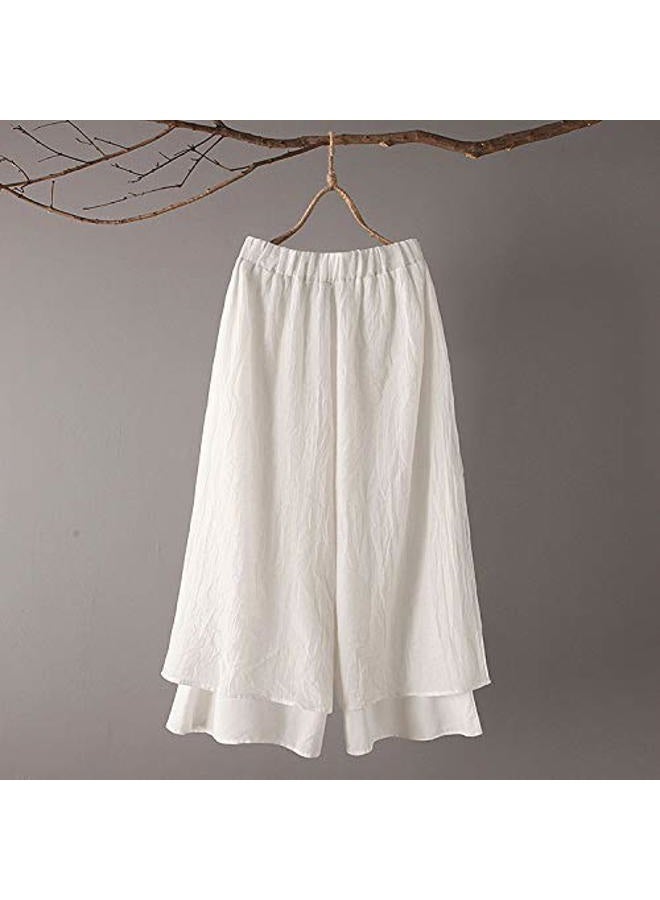 Minibee سروال نسائي واسع الساقين فضفاض بطبقات كابري يوغا بالازو بحزام مرن، أبيض، م - Image 3