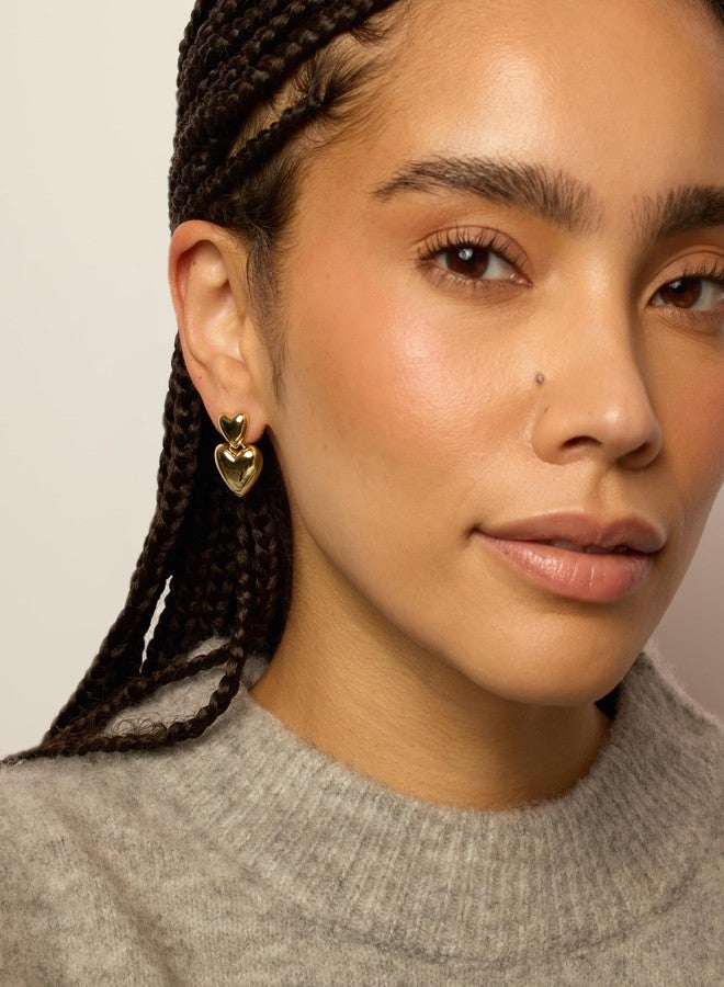 بافوا أقراط بافوي مطلية بالذهب الأصفر عيار 14 قيراطًا بتصميم قلب كبير للنساء | أقراط متدلية خفيفة الوزن على شكل دمعة حب لعيد الحب - Image 4