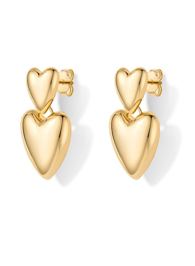 بافوا أقراط بافوي مطلية بالذهب الأصفر عيار 14 قيراطًا بتصميم قلب كبير للنساء | أقراط متدلية خفيفة الوزن على شكل دمعة حب لعيد الحب - Image 3