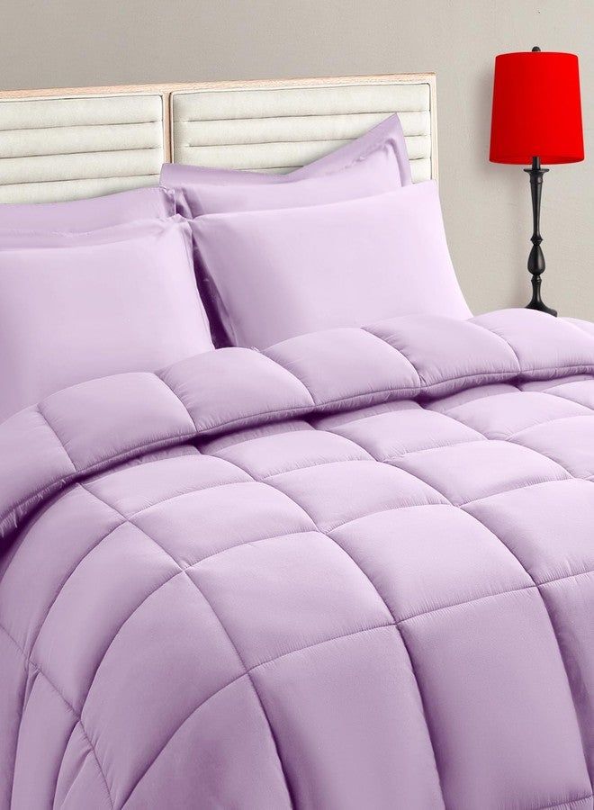 TAIMIT Light Purple Twin Size Comforter Set - 5 Pieces, Bed in a Bag Bedding Sets with All Season Soft Quilted Warm Fluffy Reversible Comforter,Flat Sheet,Fitted Sheet,1 Pillow Shams,1 Pillowcases - Image 1