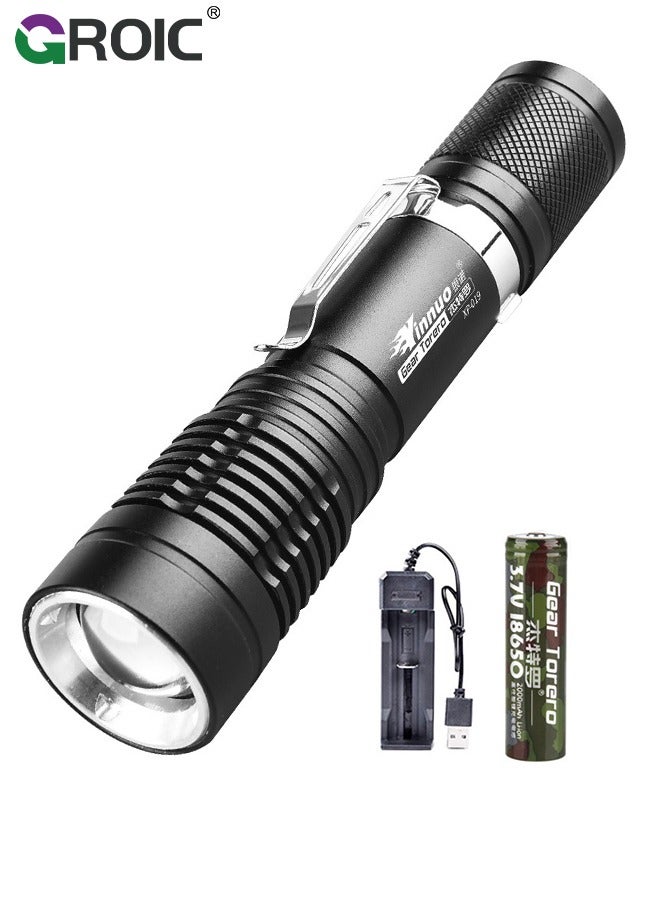 GROIC مصباح يدوي للغوص، مصباح يدوي للغوص LED، مصباح يدوي تحت الماء، مصباح يدوي قابل لإعادة الشحن ومقاوم للماء تحت الماء، مصباح يدوي خارجي ليلي - Image 1