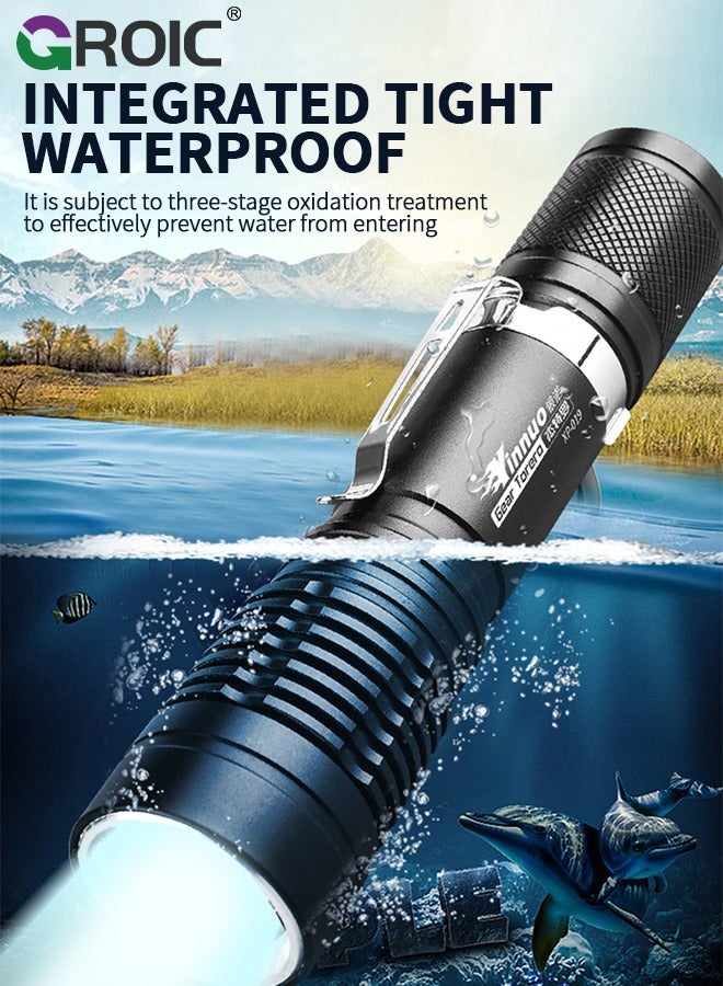 GROIC مصباح يدوي للغوص، مصباح يدوي للغوص LED، مصباح يدوي تحت الماء، مصباح يدوي قابل لإعادة الشحن ومقاوم للماء تحت الماء، مصباح يدوي خارجي ليلي - Image 4