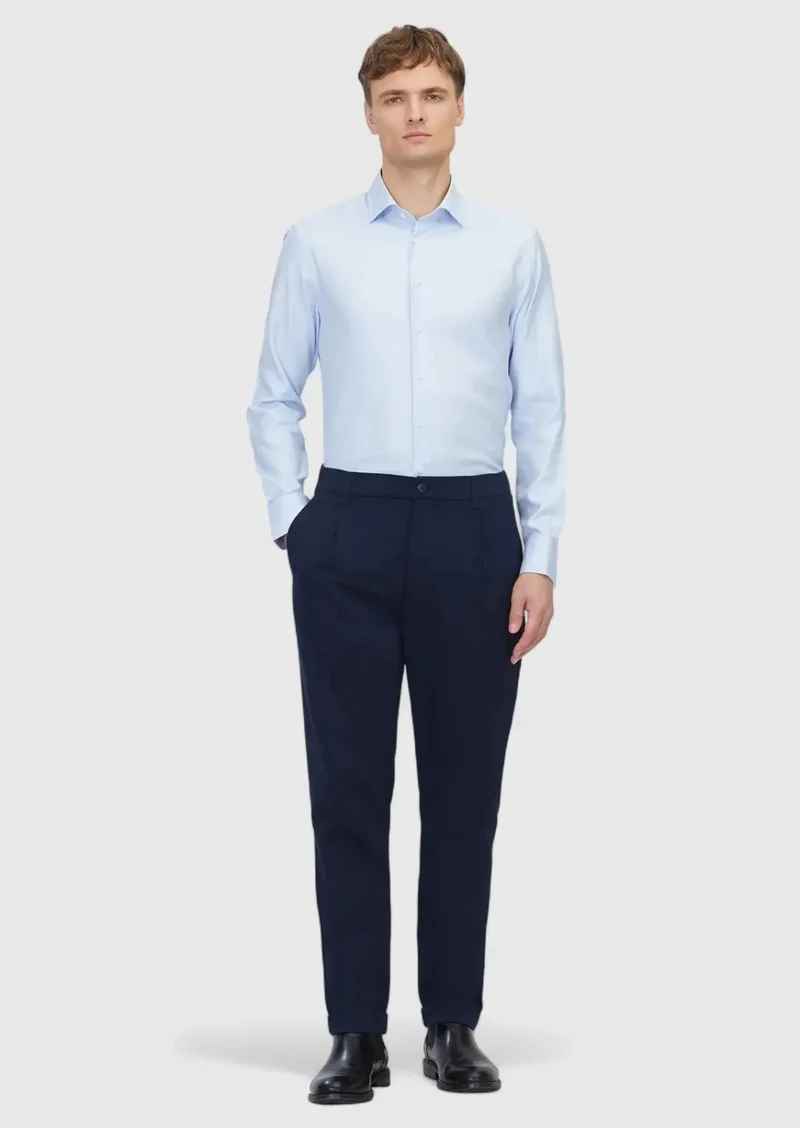 رامسي قميص قطني كلاسيكي منسوج، أزرق فاتح، بقصة عادية