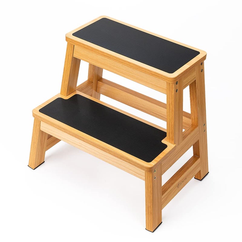 StrongTek StrongTek Wood Step Stool for Adults and Kids 17 Inch Tall NonSlip Step Surface Heavy Duty Two Step for Kitchen Bed Bathroom 500 lbs Capacity 
