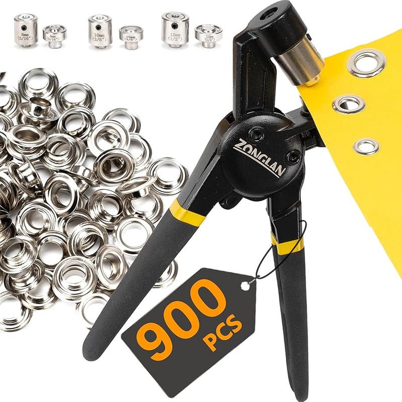 zonglan Heavy Duty Eyelet Clips with 900 Silver Grommets for Tarpaulin, Leather, Fabric - Image 1