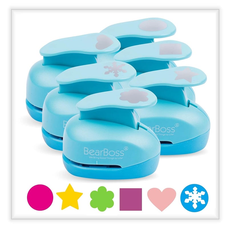 BearBoss 6 Craft Hole Punch Shapes 1 Inch Paper Punches for Crafting Handmade Scrapbooking Punches Mix Shapes Designs for Kindergarten Teacher Office Supplies by - Image 1
