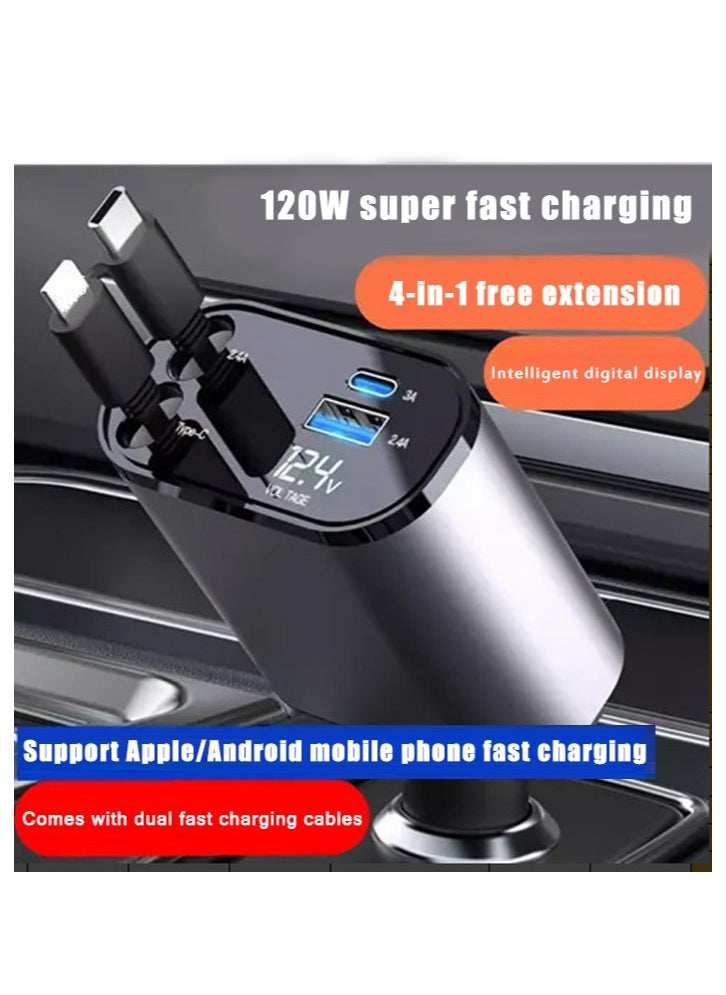 REACLOUD - 12/24V 120W Fast Car Charger with Retractable Cable, PD20W, USB Bluetooth Adapter - Image 1