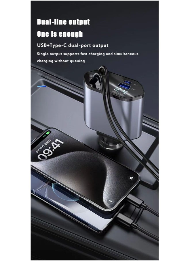 REACLOUD - 12/24V 120W Fast Car Charger with Retractable Cable, PD20W, USB Bluetooth Adapter - Image 1