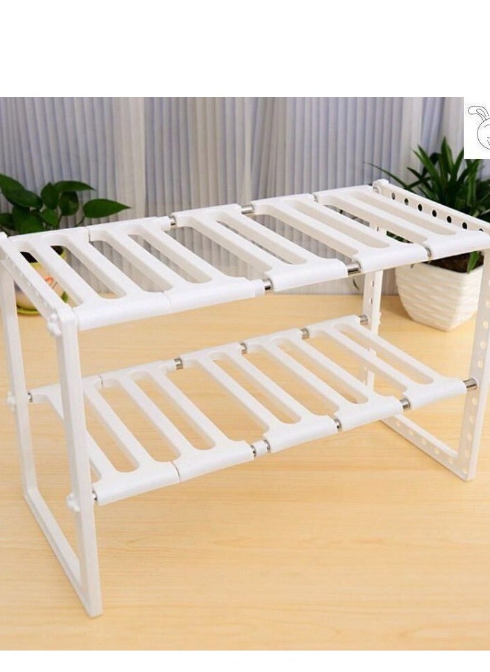 Generic Adjustable Extendable Under Sink Storage Rack Stainless Steel PP Plastic Multipurpose Kitchen Bathroom Under Sink Storage Organizer H  - Image 1