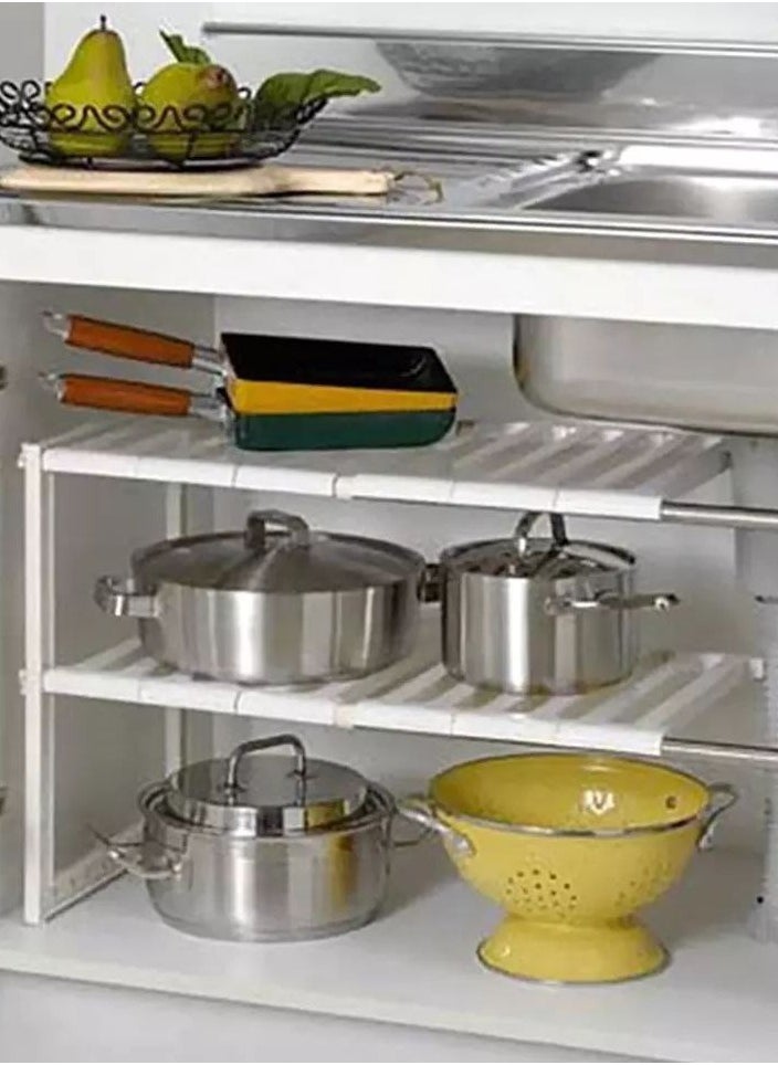 Generic Adjustable Extendable Under Sink Storage Rack Stainless Steel PP Plastic Multipurpose Kitchen Bathroom Under Sink Storage Organizer H  - Image 4