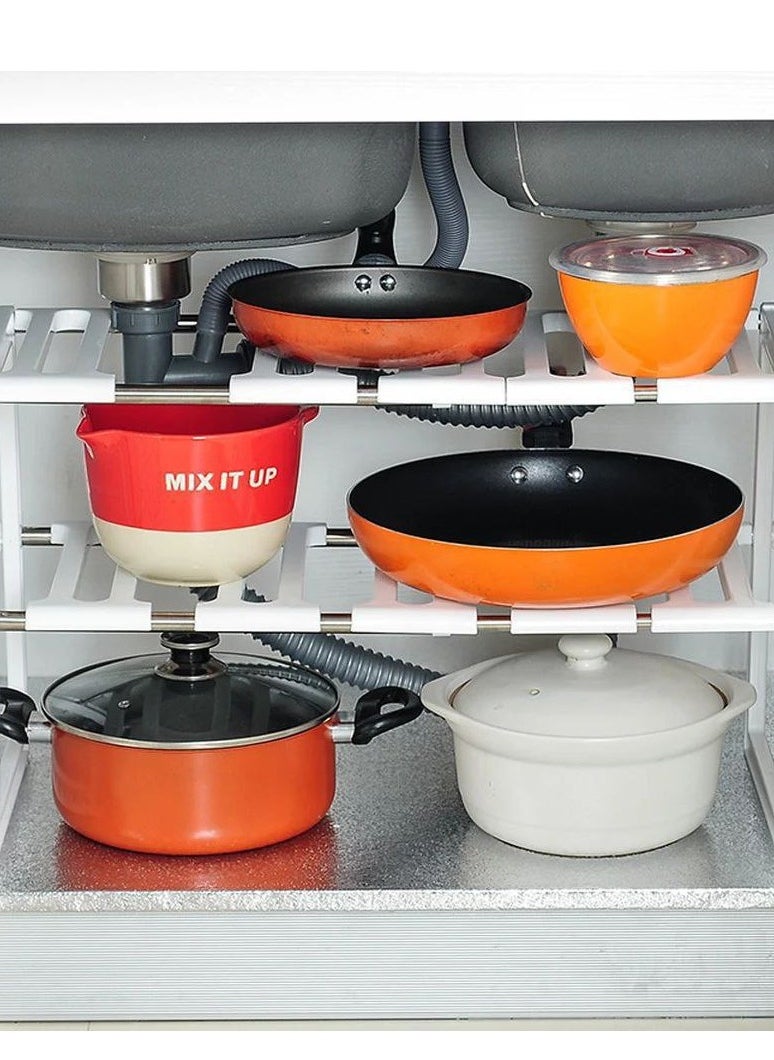 Generic Adjustable Extendable Under Sink Storage Rack Stainless Steel PP Plastic Multipurpose Kitchen Bathroom Under Sink Storage Organizer H  - Image 2