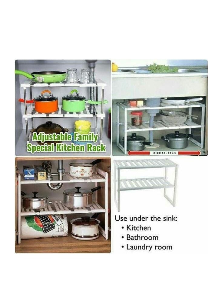 Generic Adjustable Extendable Under Sink Storage Rack Stainless Steel PP Plastic Multipurpose Kitchen Bathroom Under Sink Storage Organizer H  - Image 5