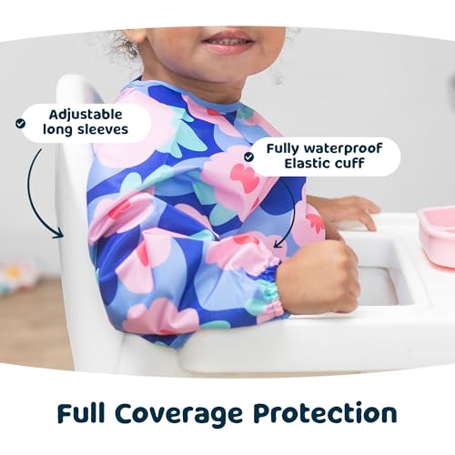 Tiny Twinkle Long Sleeve Bib for Babies & Toddlers – Waterproof Smock Bib for Eating – Machine Washable & Mess-Proof, Baby Feeding Essential & Shower Must-Have(Floral Blue, 2-4Y) - Image 5