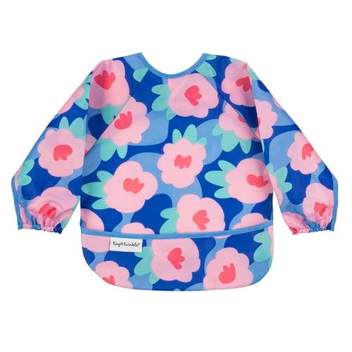 Tiny Twinkle Long Sleeve Bib for Babies & Toddlers – Waterproof Smock Bib for Eating – Machine Washable & Mess-Proof, Baby Feeding Essential & Shower Must-Have(Floral Blue, 2-4Y) - Image 1