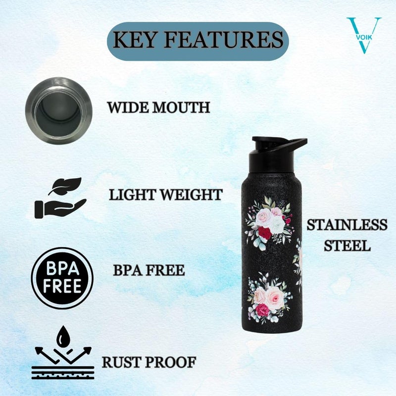 VOIK Flora Steel Water Bottle Flipper Bottle 750 ML Steel Water Bottle For Kids Easy To Carry Stainless Steel Leak Proof BPA Toxic Free - Image 2