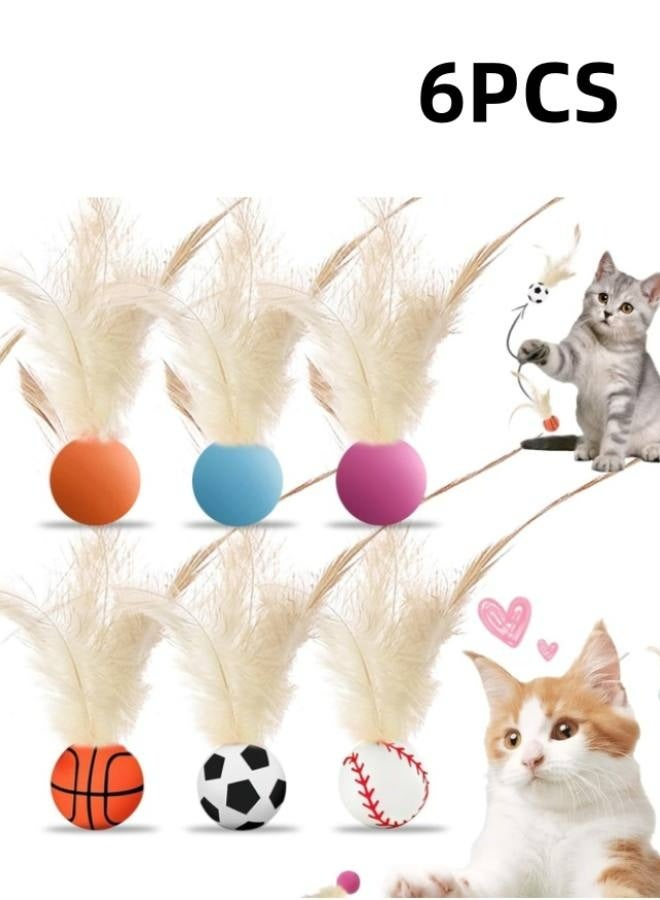6PCS Interactive Cat Feather Ball Toys Set - Bouncy Silicone Rolling Toys for Indoor Kittens, Fun Exercise & Play (Safe Durable Cat Toy Kit) - Image 1