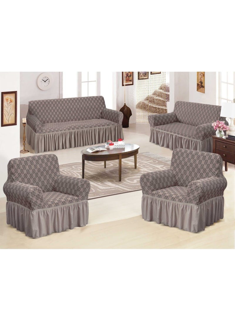 EVORY HOME Sofa Cover Jacquard 4-Pieces Set of 7-Seater (3+2+1+1) Super Stretchable Anti-Wrinkle Slip Resistant Furniture Protector  - Image 1